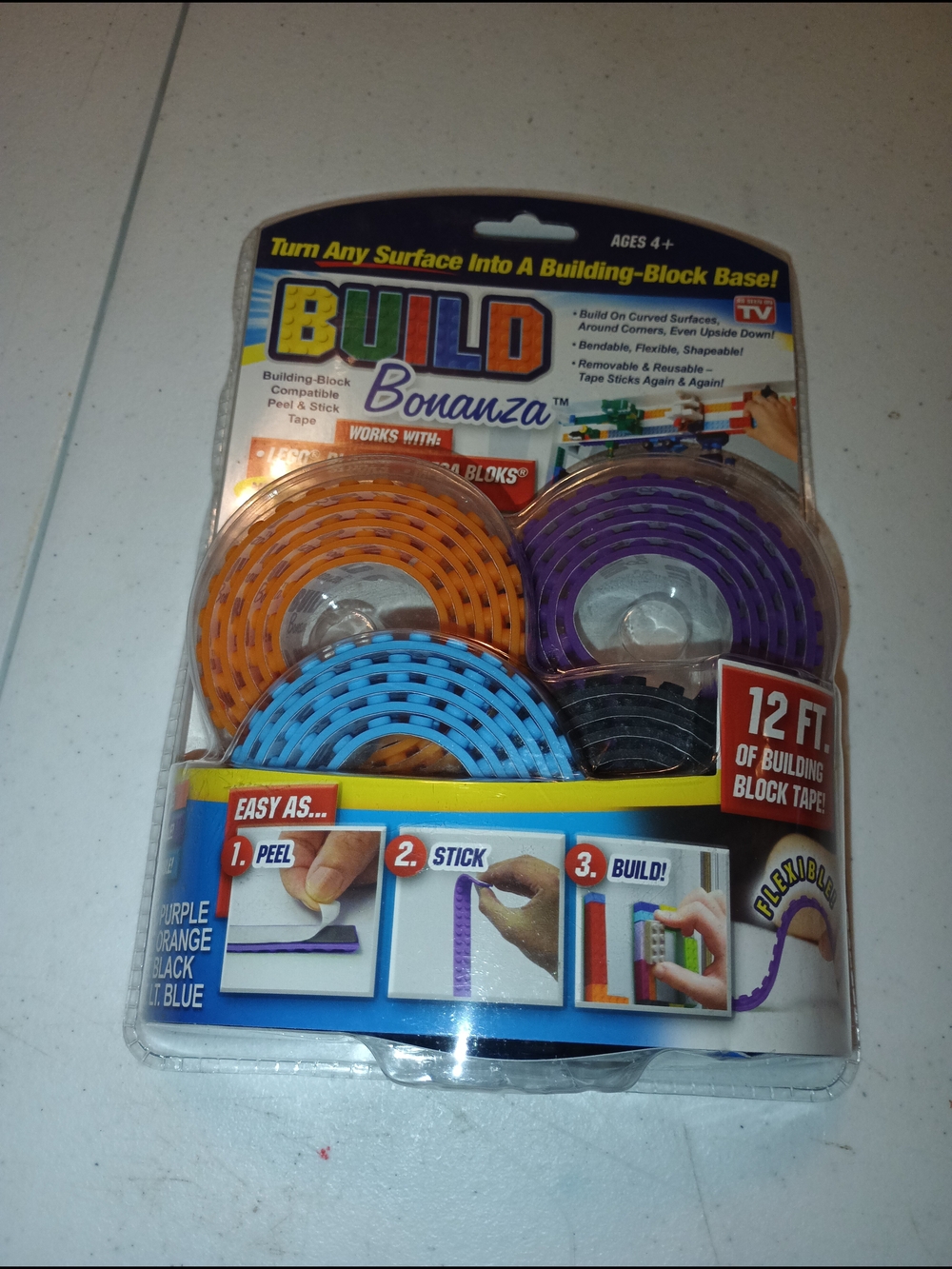 Peel & Stick Building-Block Tape - Orange, Purple, Blue, Black